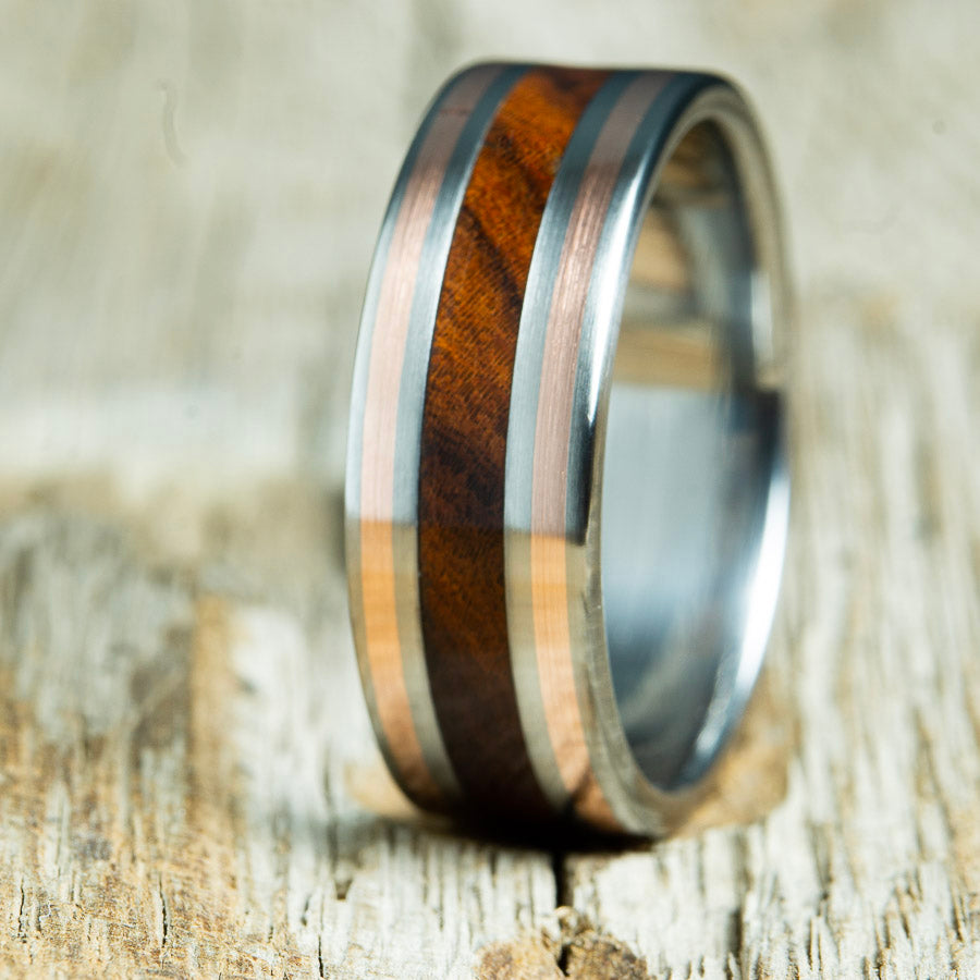 Mens wood ring with Ironwood and copper inlay