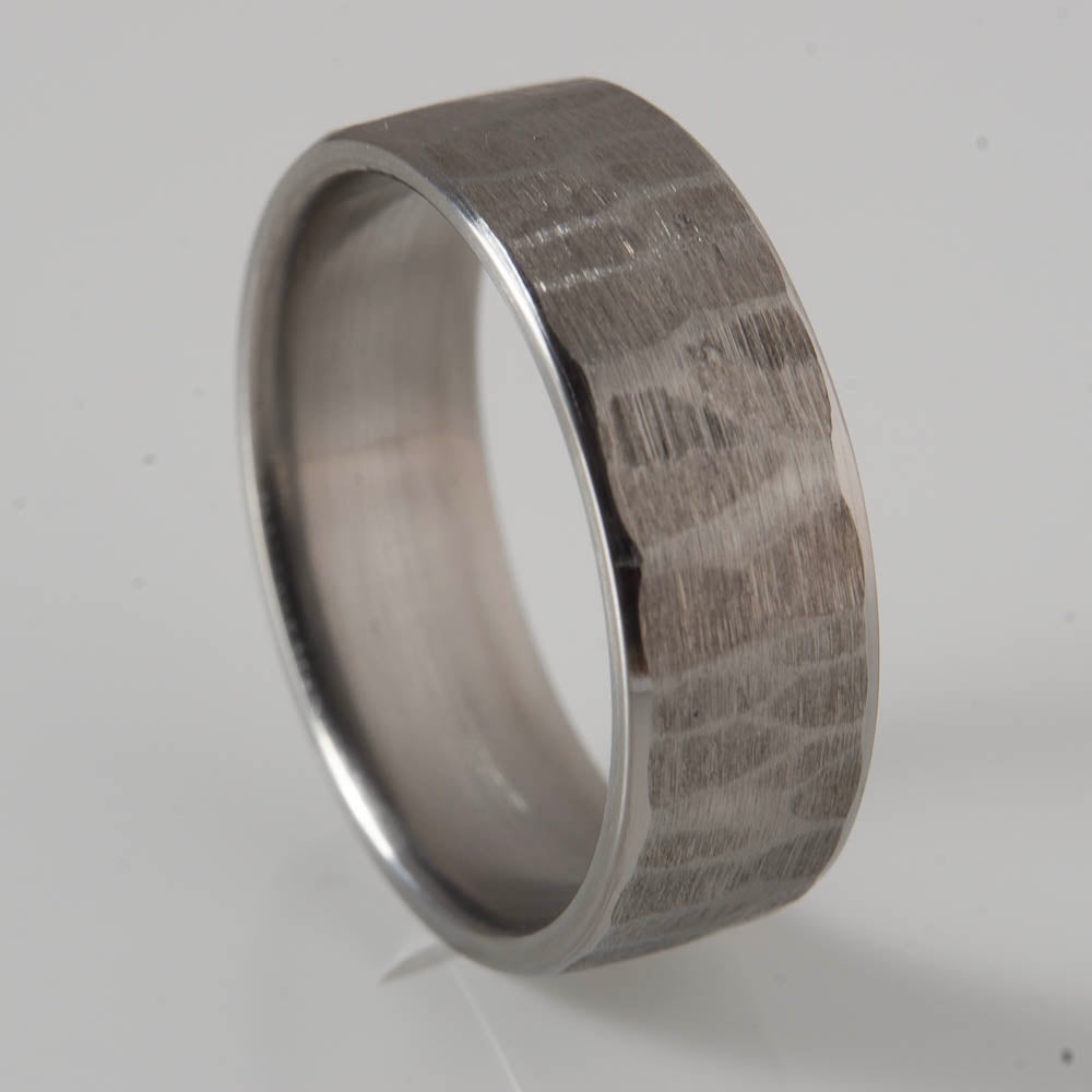 Lunar- Distressed titanium mens ring