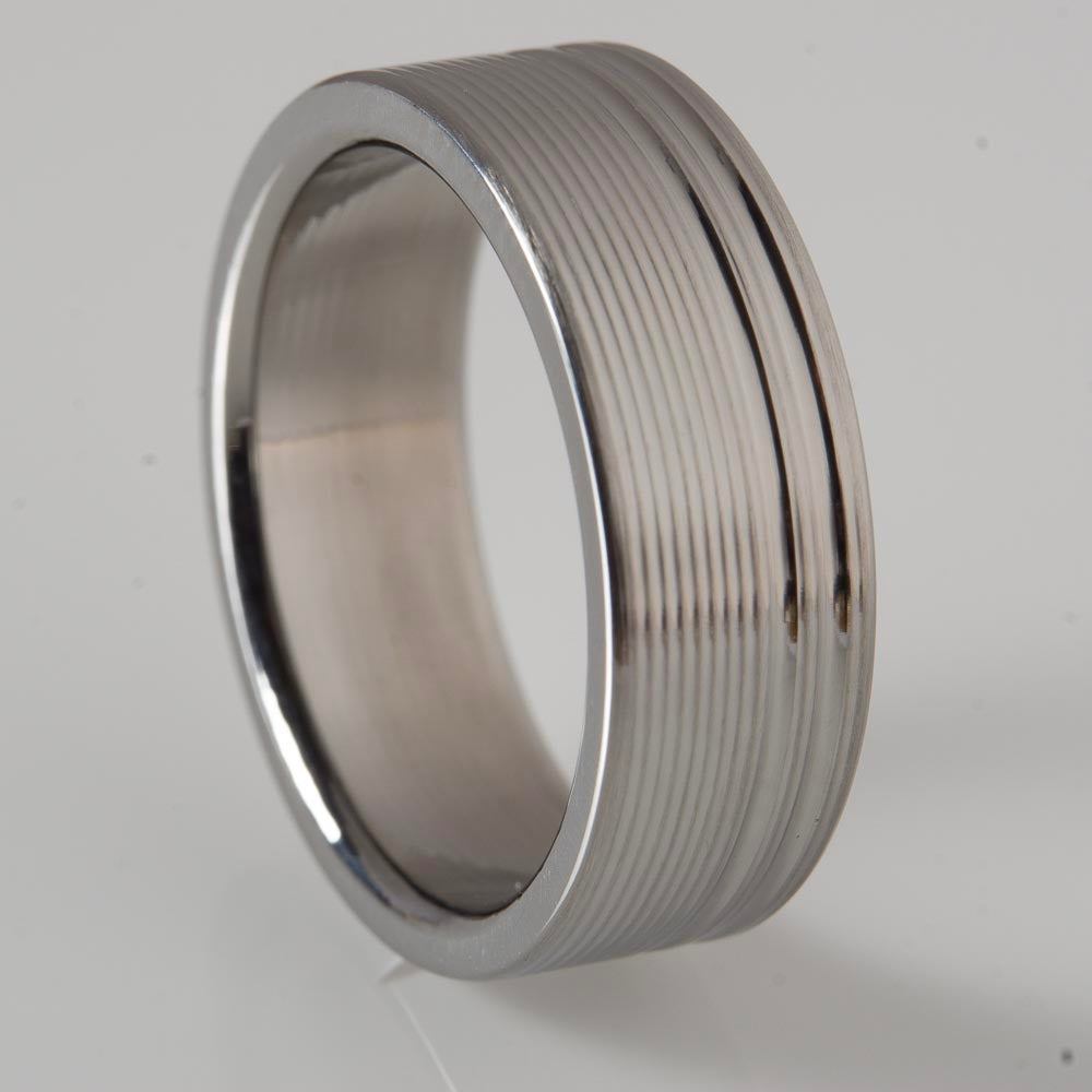 titanium wedding band with machined grooves