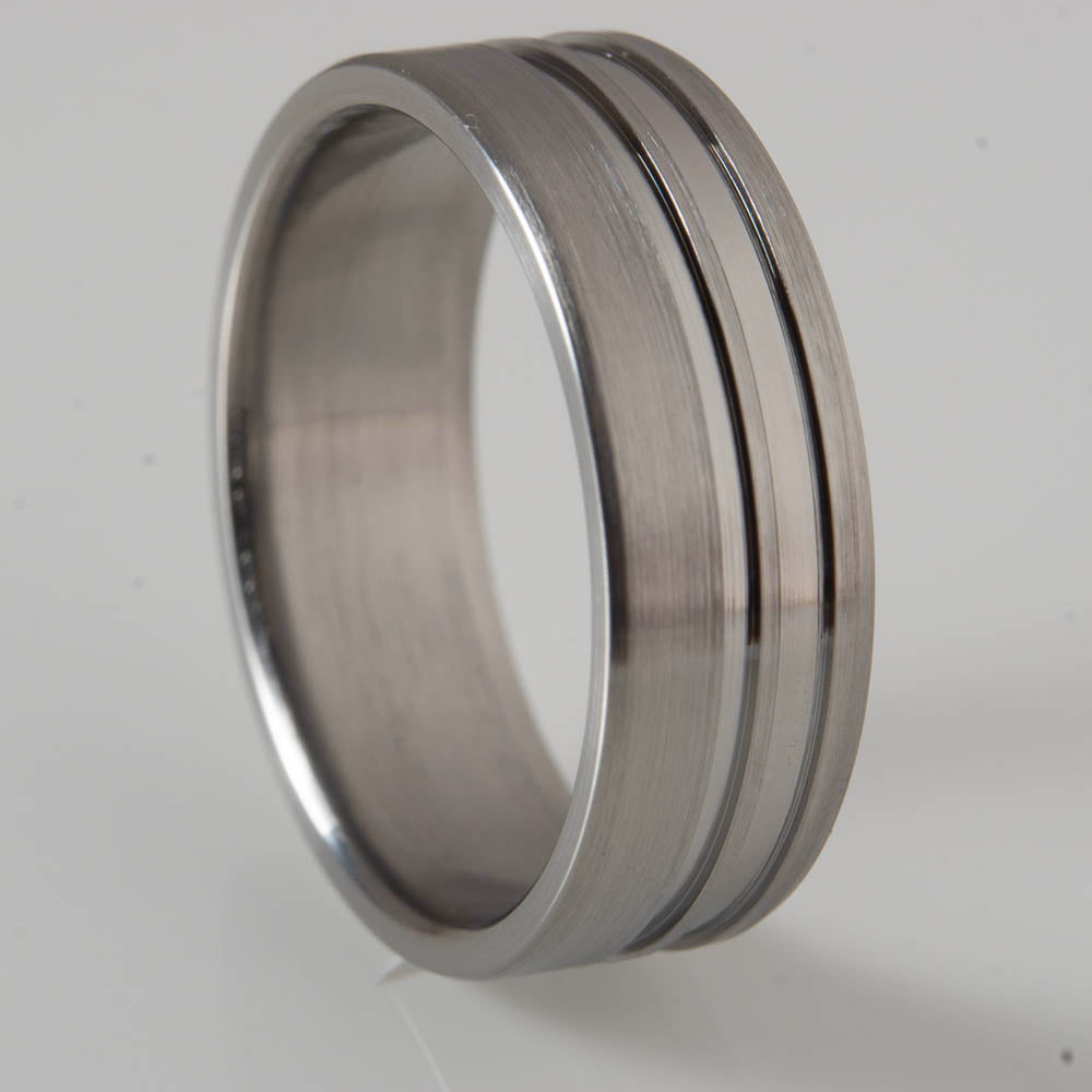 titanium wedding ring with custom grooves