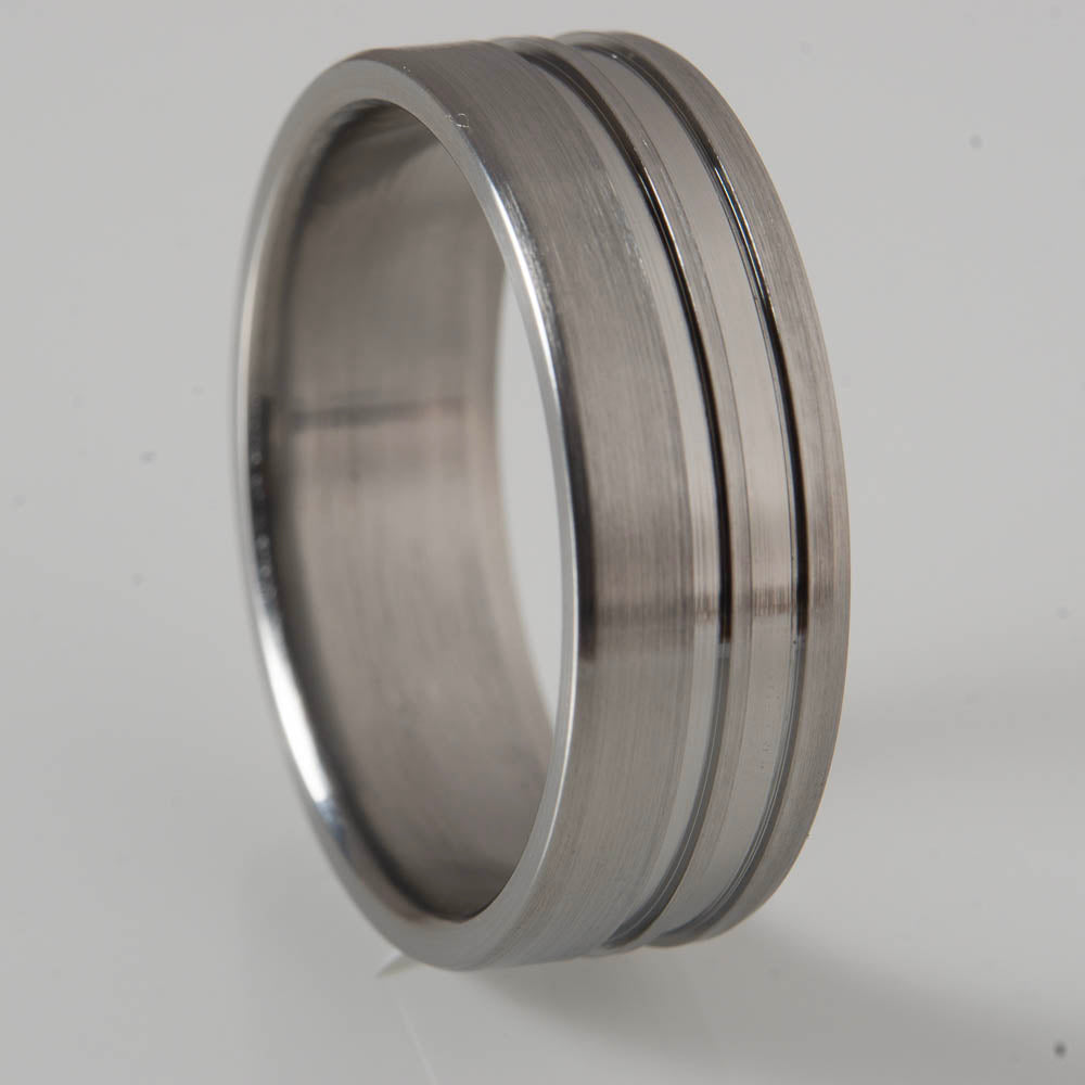 Solaris- satin Titanium wedding ring custom grooves