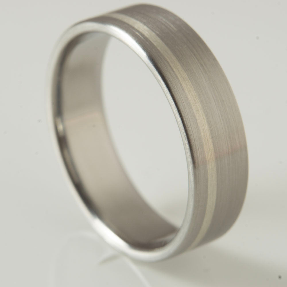 classic titanium wedding band with silver pinstripe