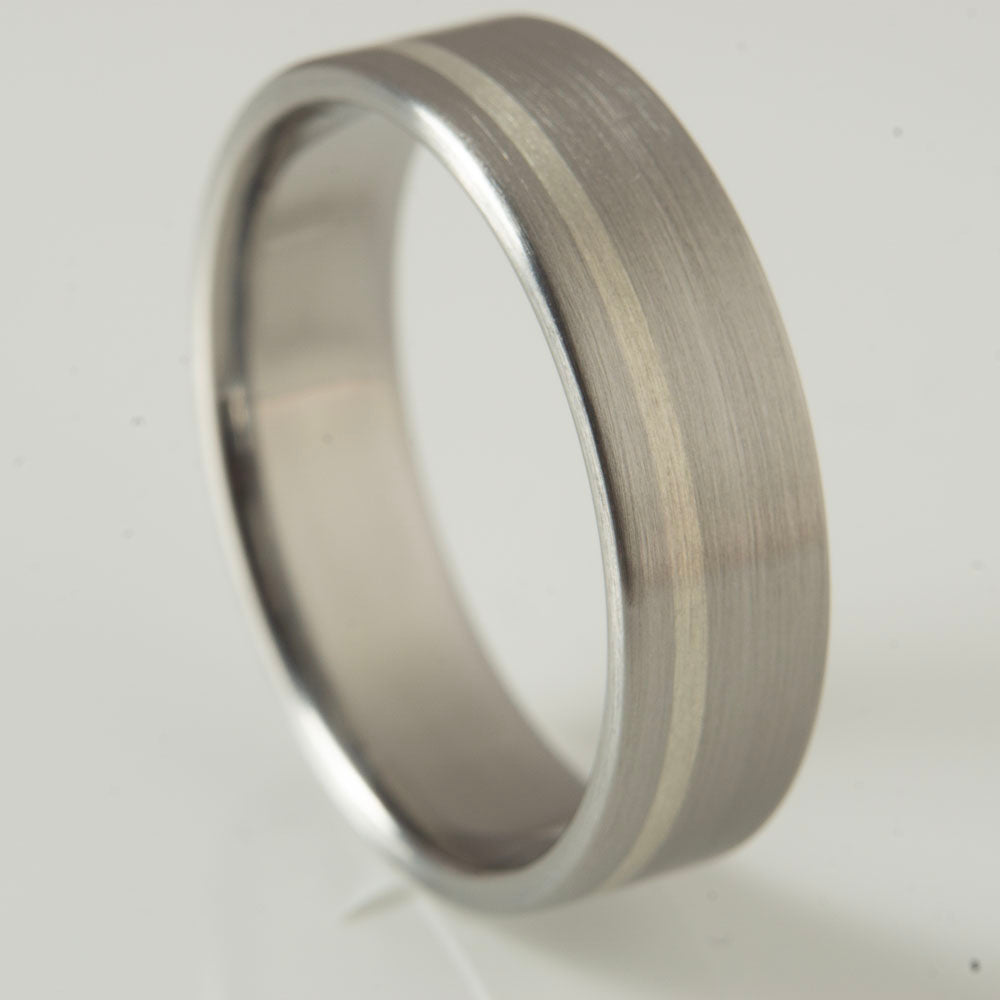 6mm titanium wedding band with silver inlay pinstripe