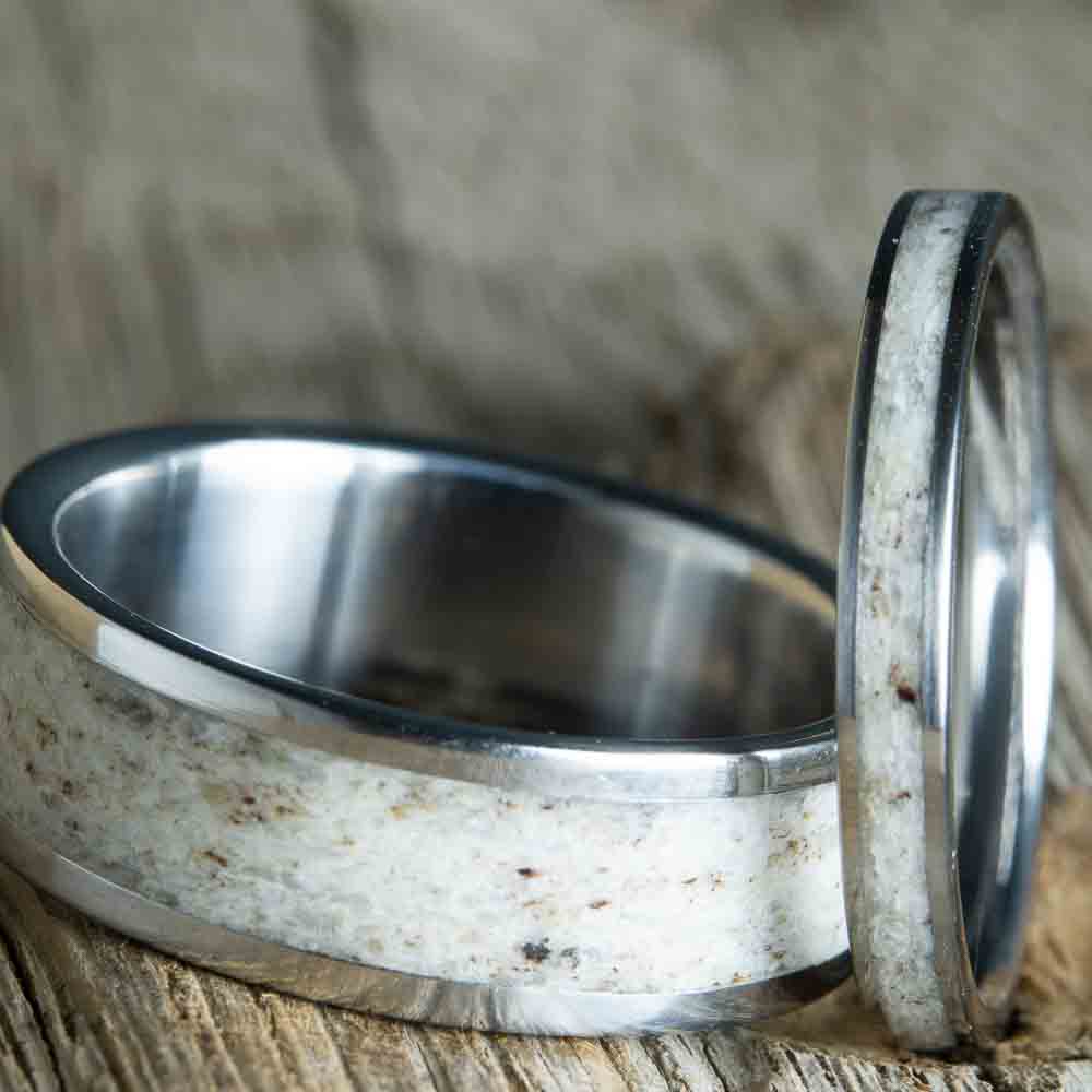 Antler wedding ring set