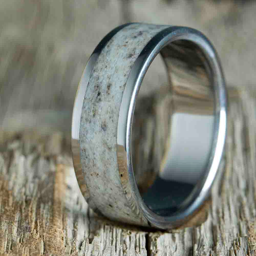 Titanium wedding band with Antler