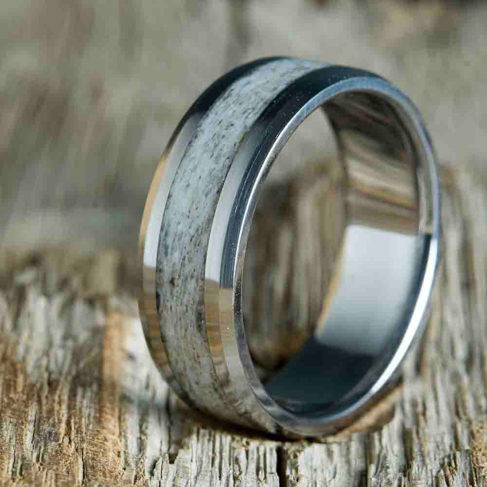 8mm titanium and antler ring