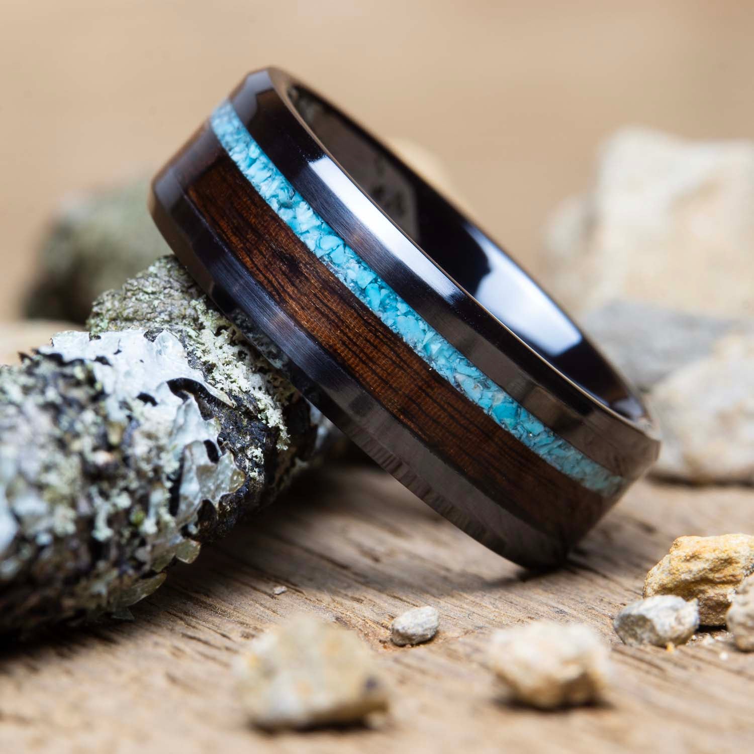 Turquoise +Rosewood Black Wedding band