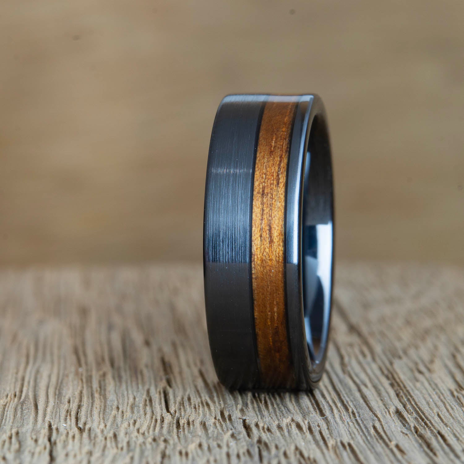 "The Nahele" offset Koa wood inlay Black ring