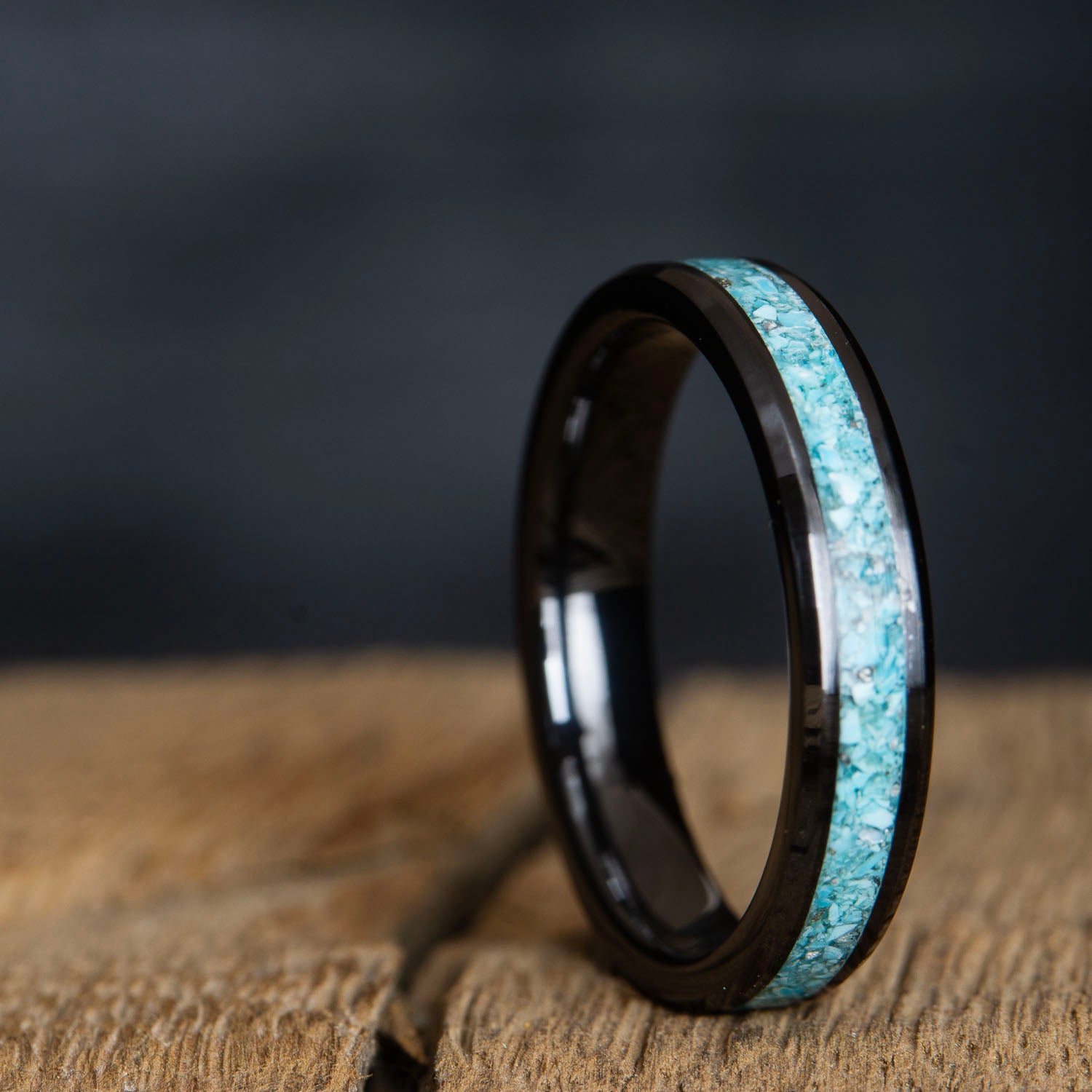 Turquoise and Black ceramic wedding band