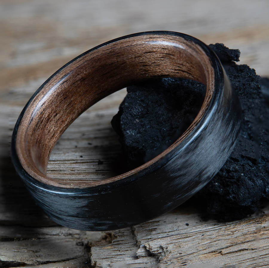 Carbon fiber ring with walnut wood interior