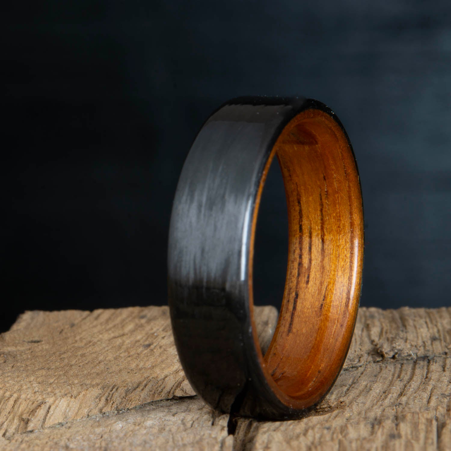 carbon fiber ring, black carbon ring with Koa wood
