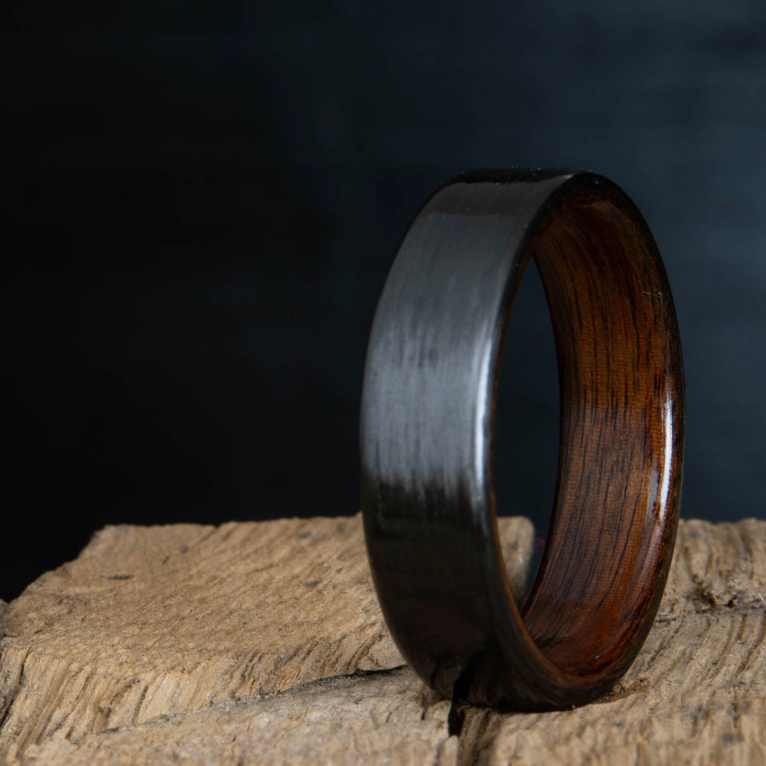 carbon fiber ring- black carbon ring with rosewood