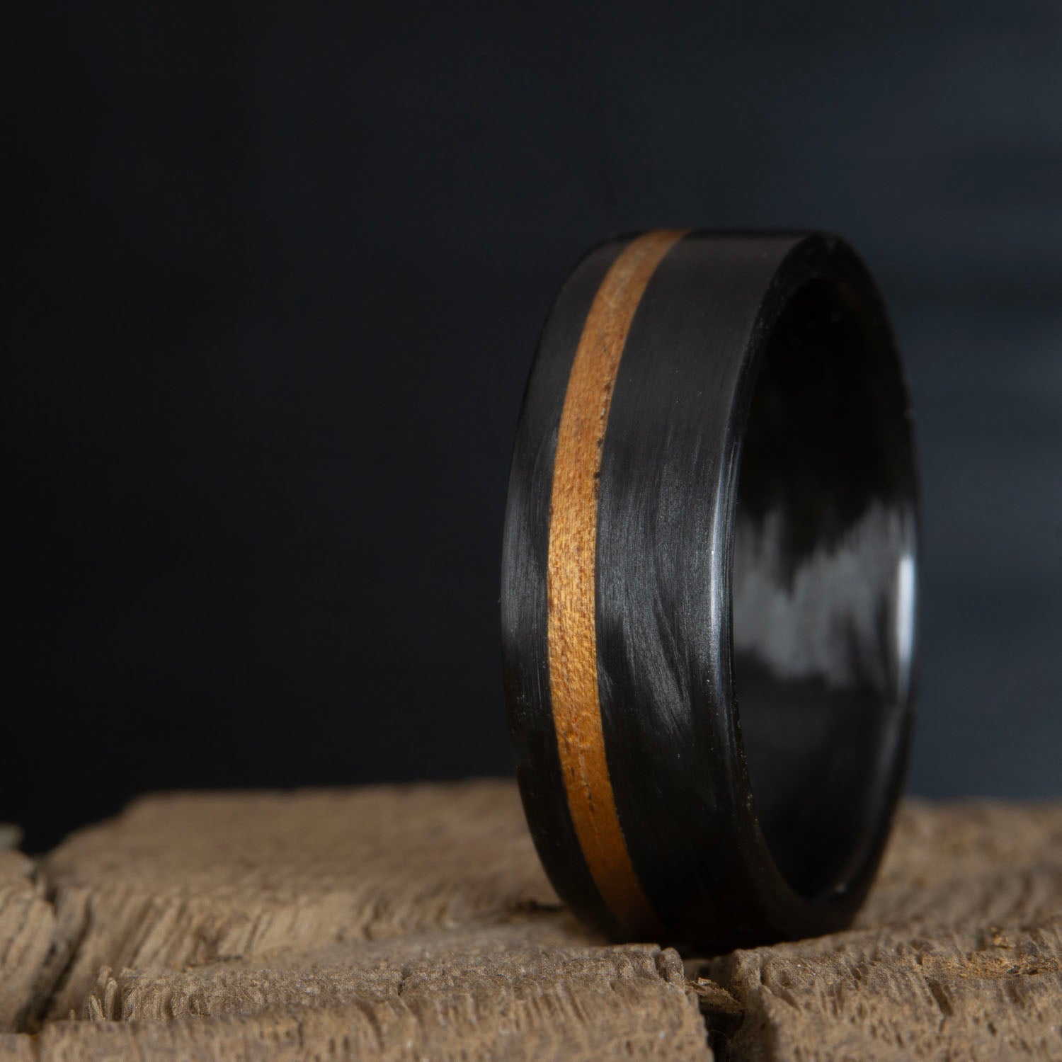 "The Blackout" Carbon fiber ring w/ Koa wood inlay