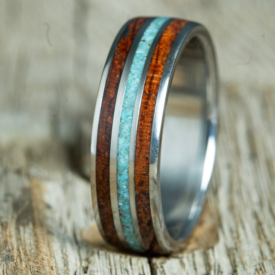 bubinga wood ring with turquoise