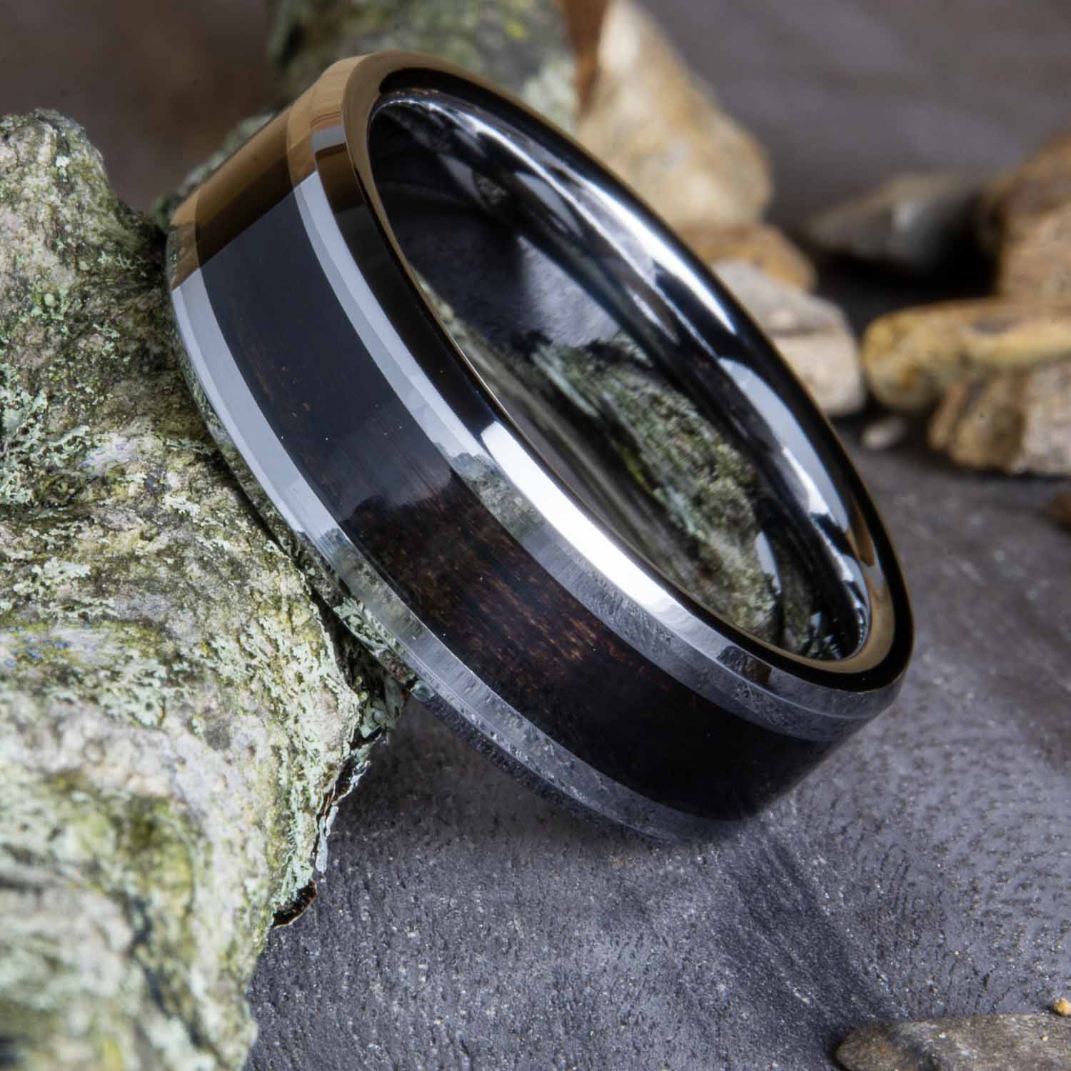 Darth ring with ebony wood inlay and tungsten