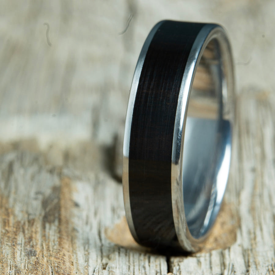 ebony wooden inlay ring with titanium