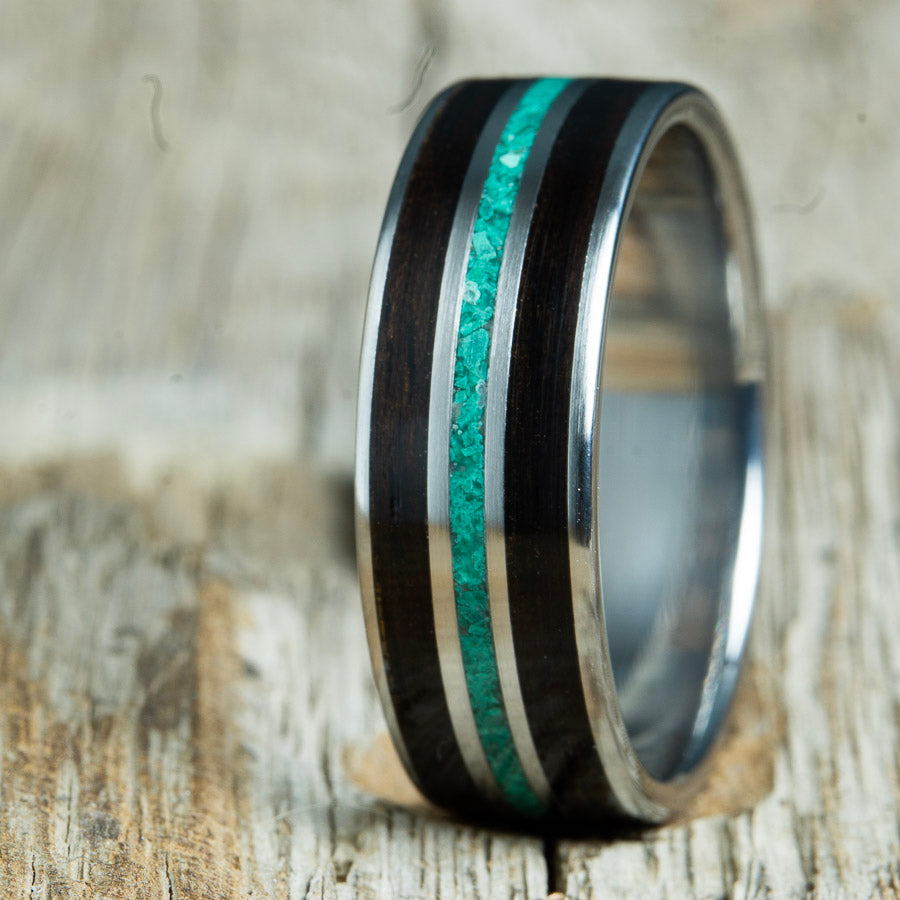 Ebony and Malachite black wooden ring