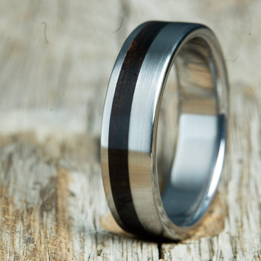 Ebony ring with offset inlay and satin titanium