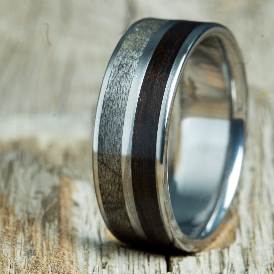 Ebony and Maple barnwood wooden wedding ring