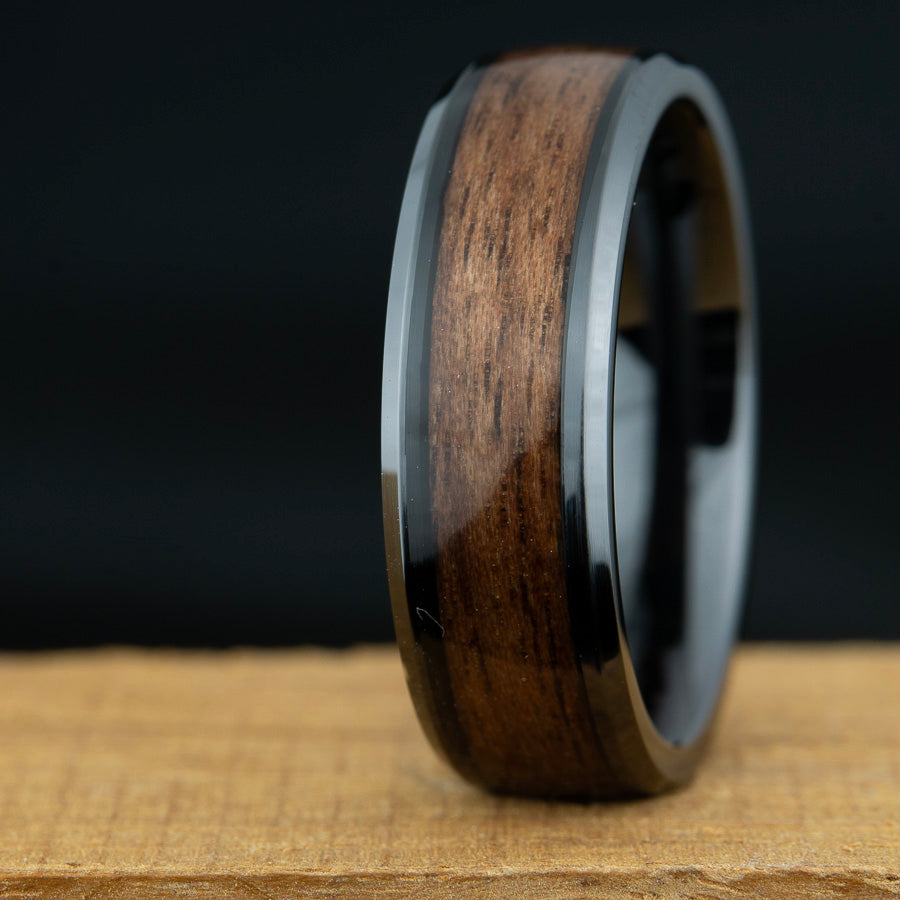 english walnut wood inlay black ring
