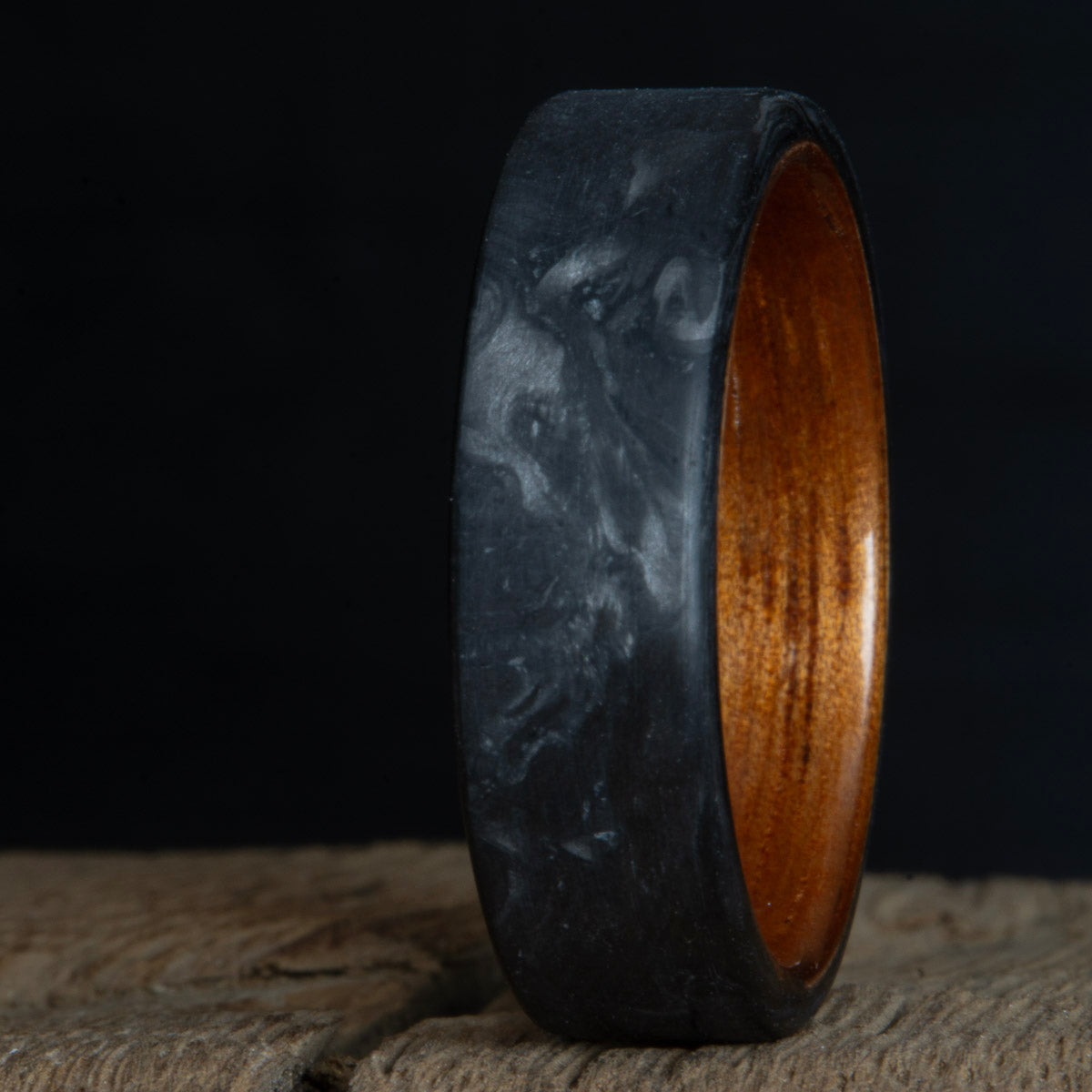 forged carbon fiber ring with koa wood insert