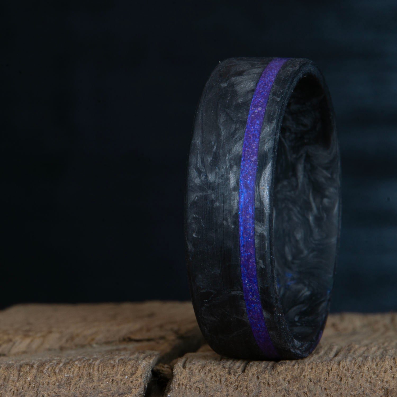 forged carbon fiber ring with purple inlay