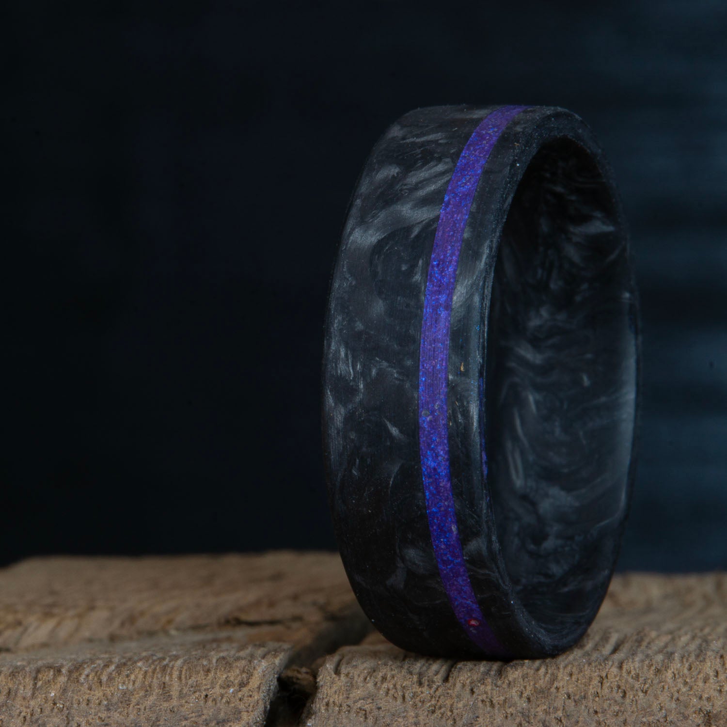 Forged carbon fiber ring with purple inlay
