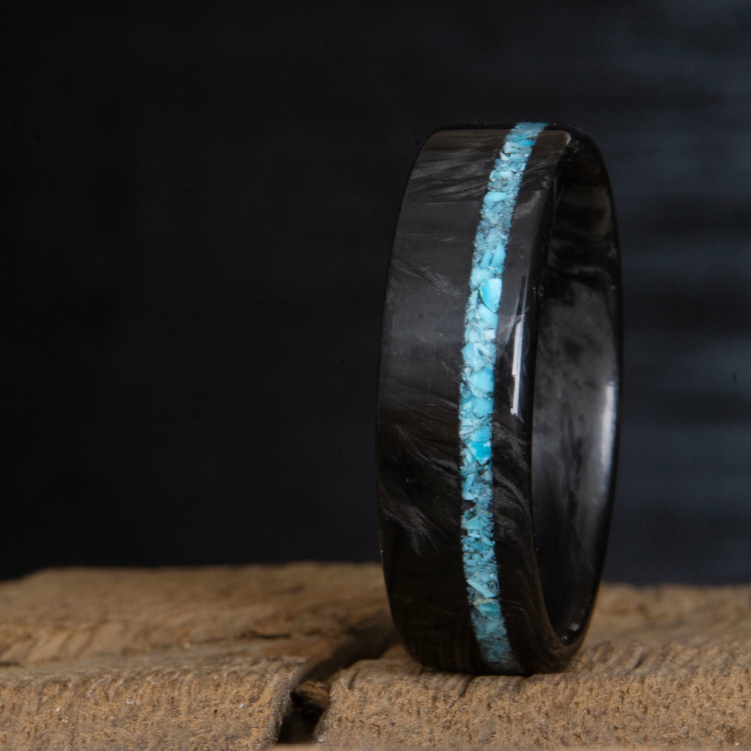 Forged carbon fiber ring with turquoise