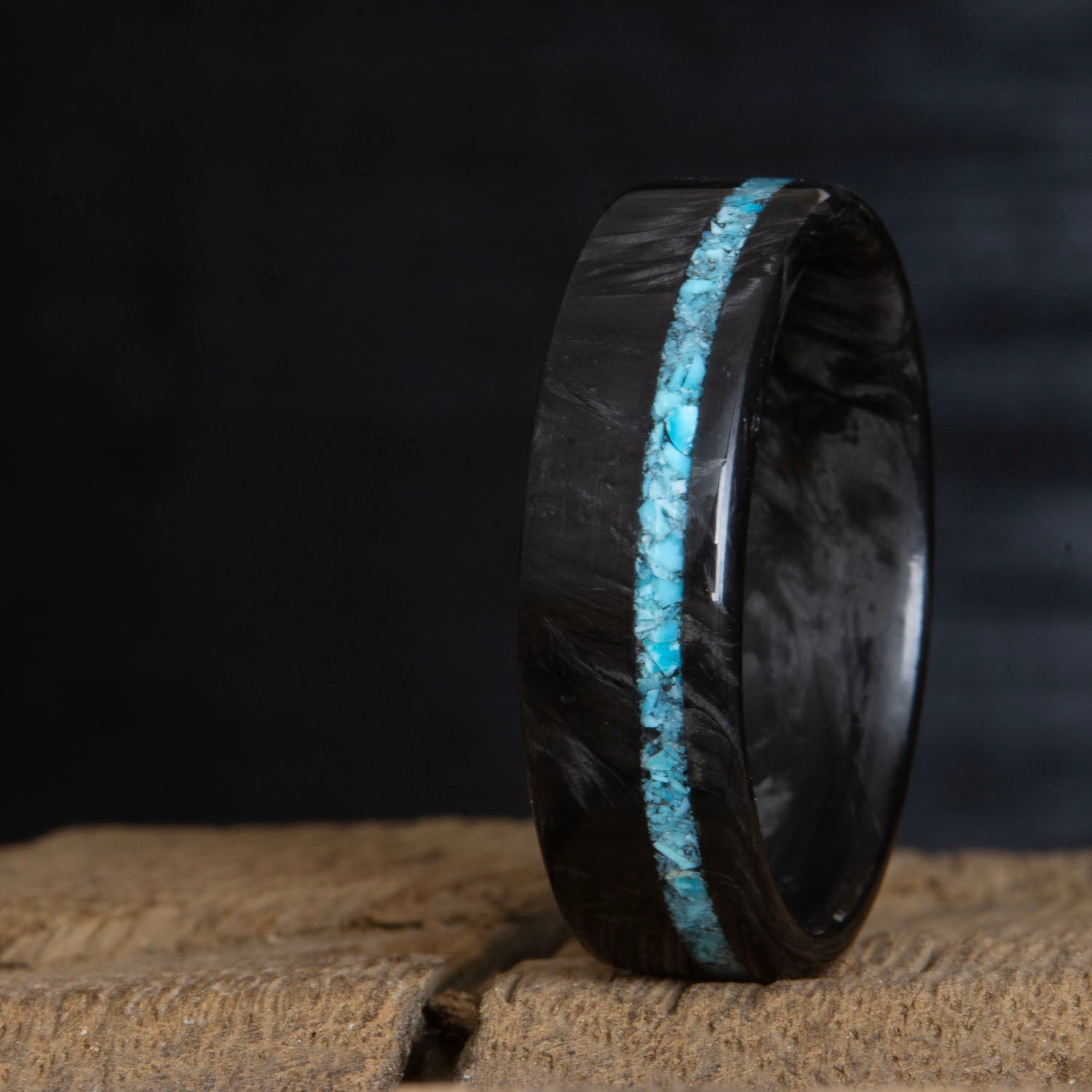 Forged carbon fiber ring with turquoise