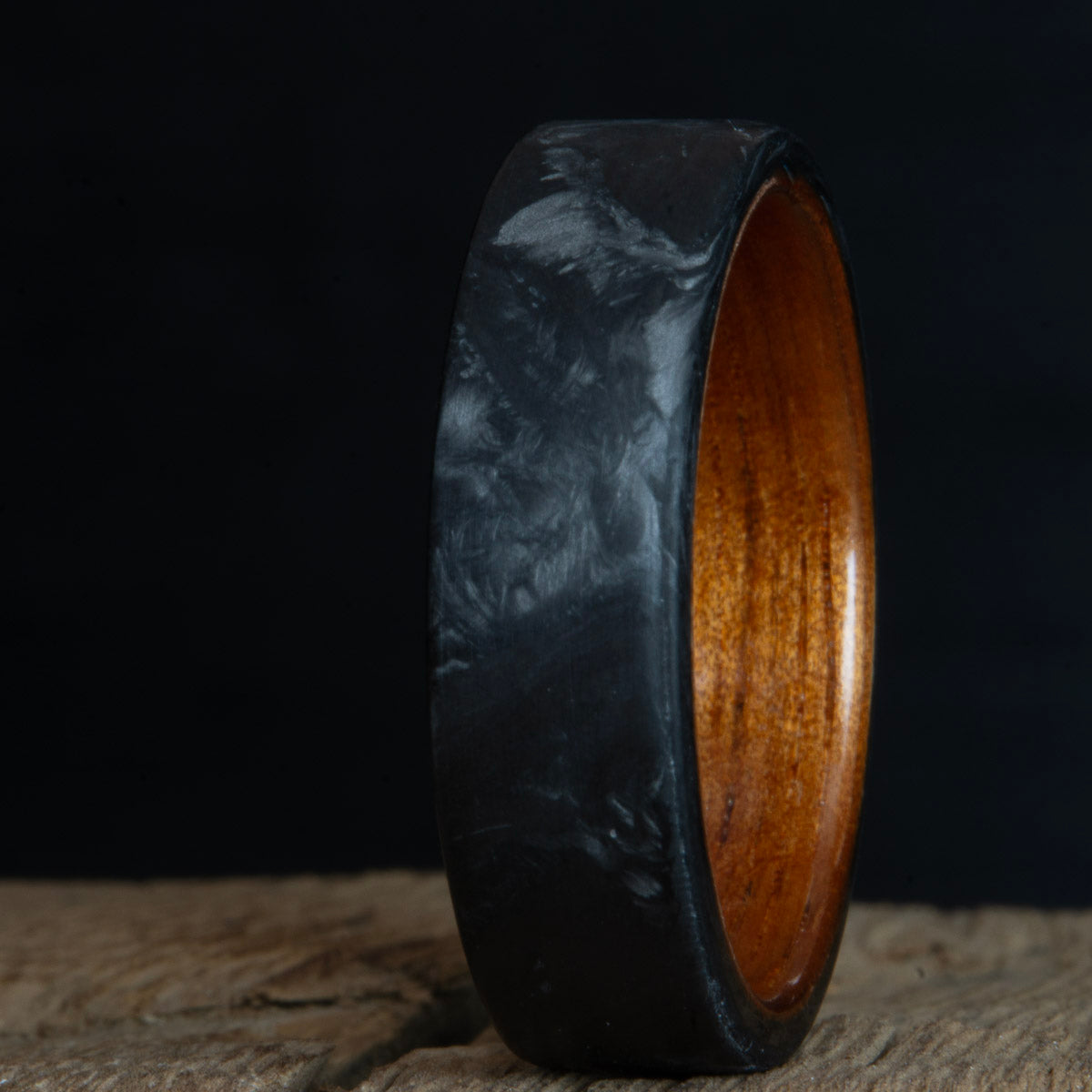 Forged carbon fiber ring with Hawaiian Koa wood insert