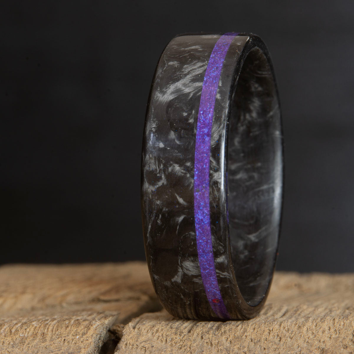 forged carbon fiber ring with purple inlay
