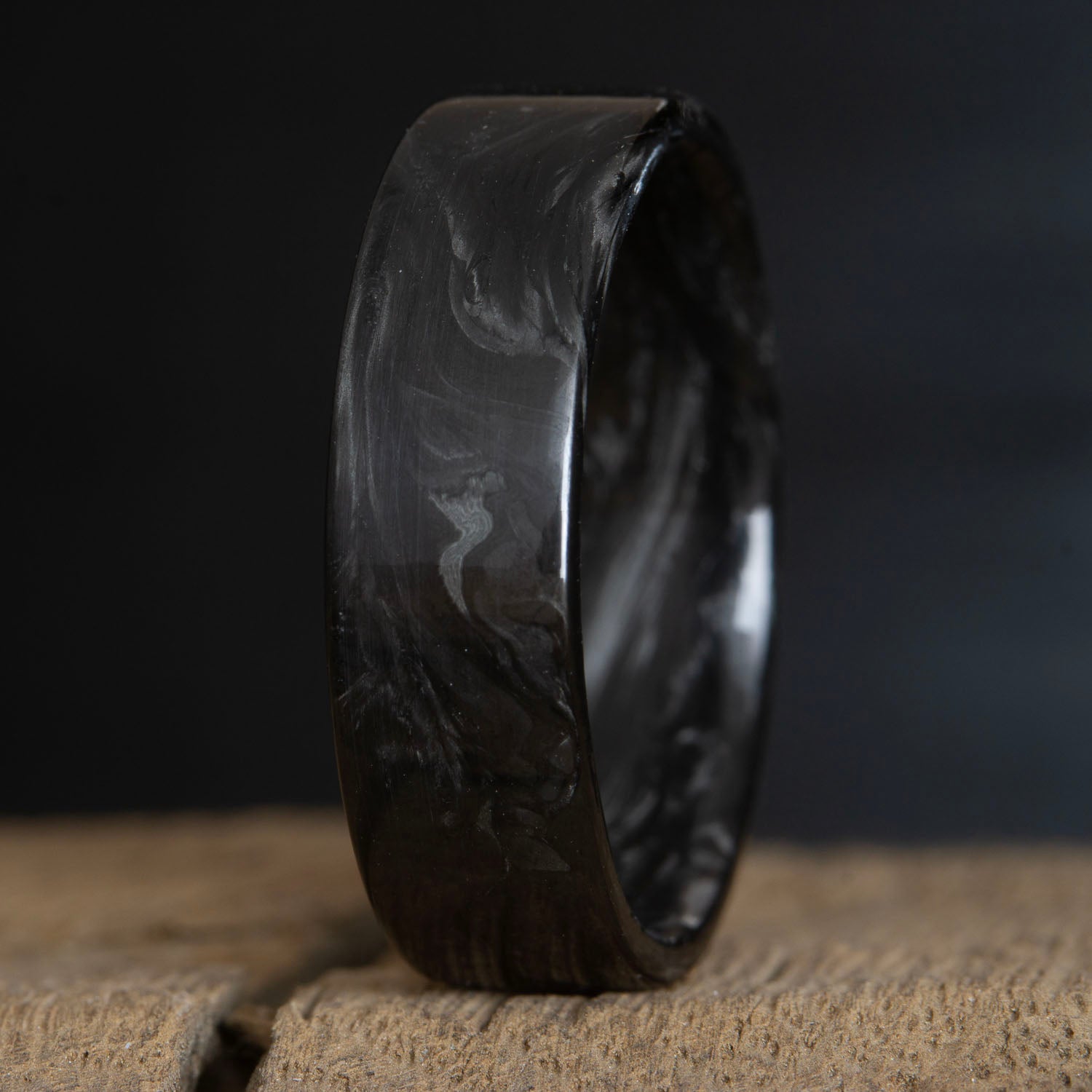 gloss forged carbon fiber black ring