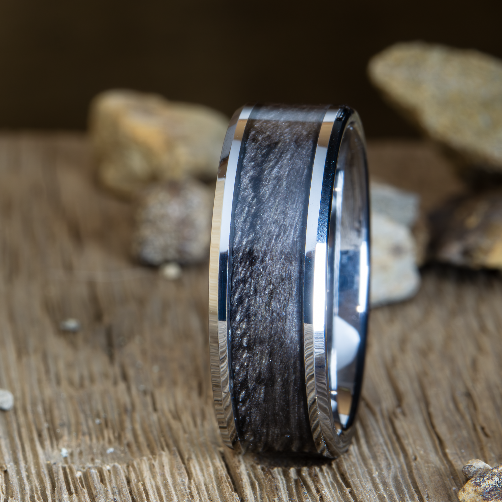 old barnwood ring, weathered barnwood inlay tungsten ring