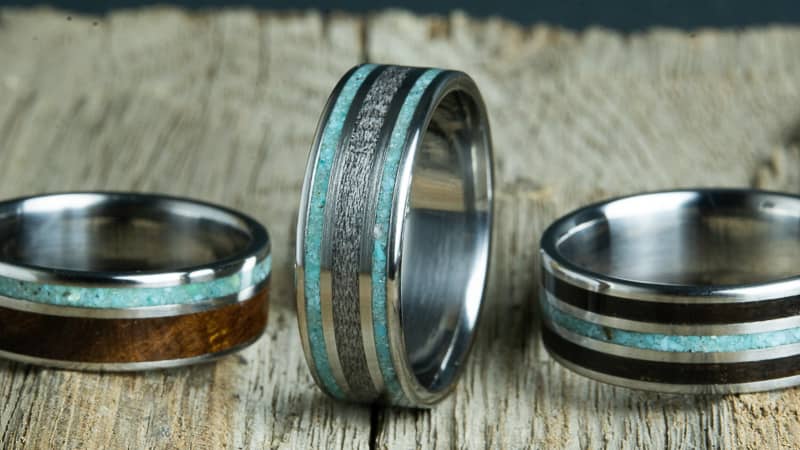 turquoise rings collection, custom unique rings made by Peacefield Titanium