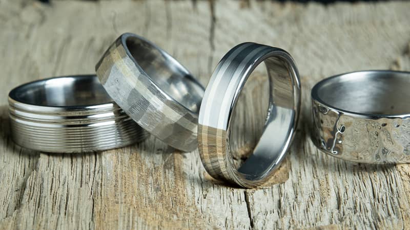 titanium wedding rings collection, custom rings made by Peacefield Titanium