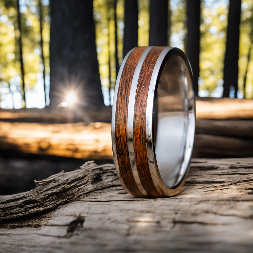 rosewood inlay ring or wedding band for men