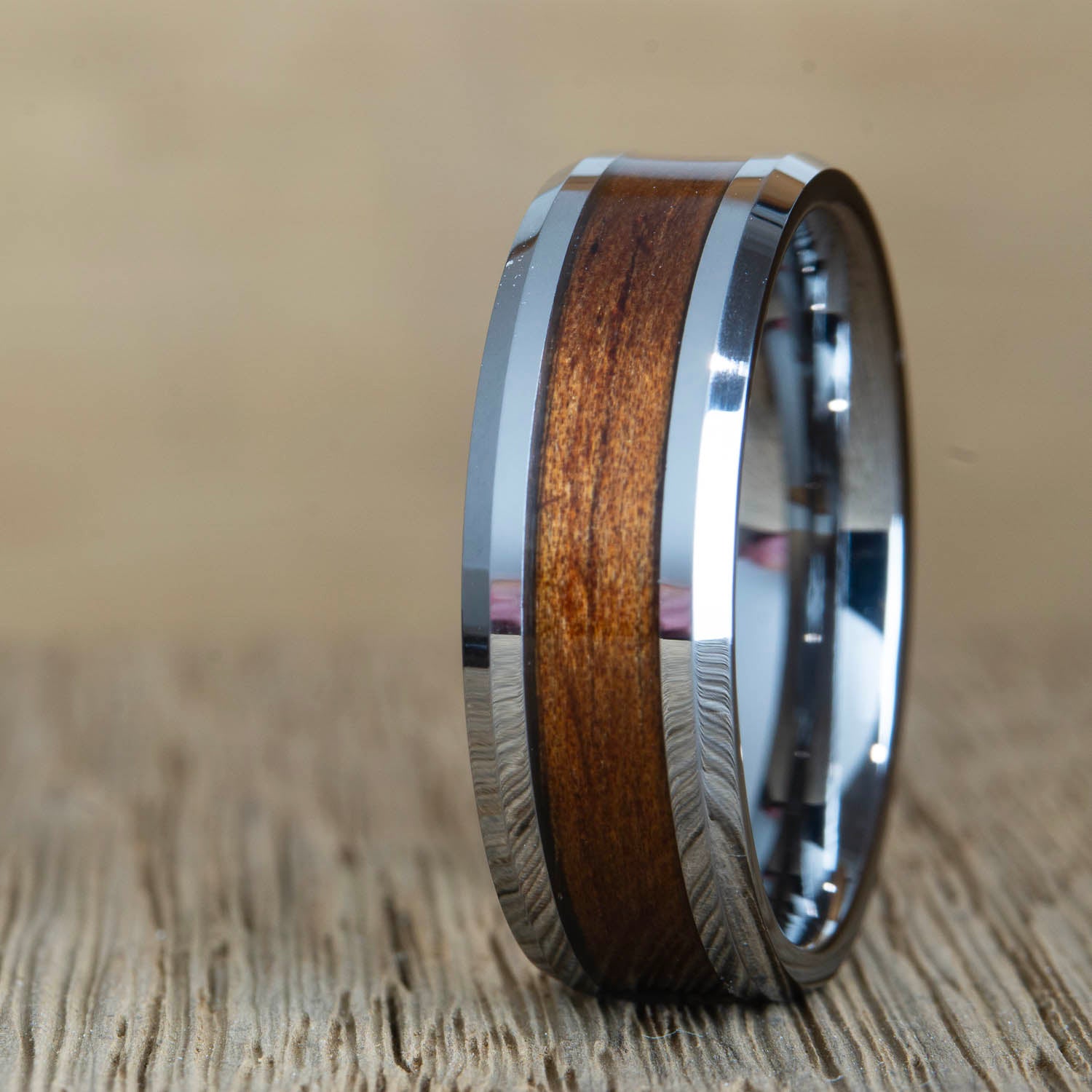 Koa wood ring with tungsten 8mm band