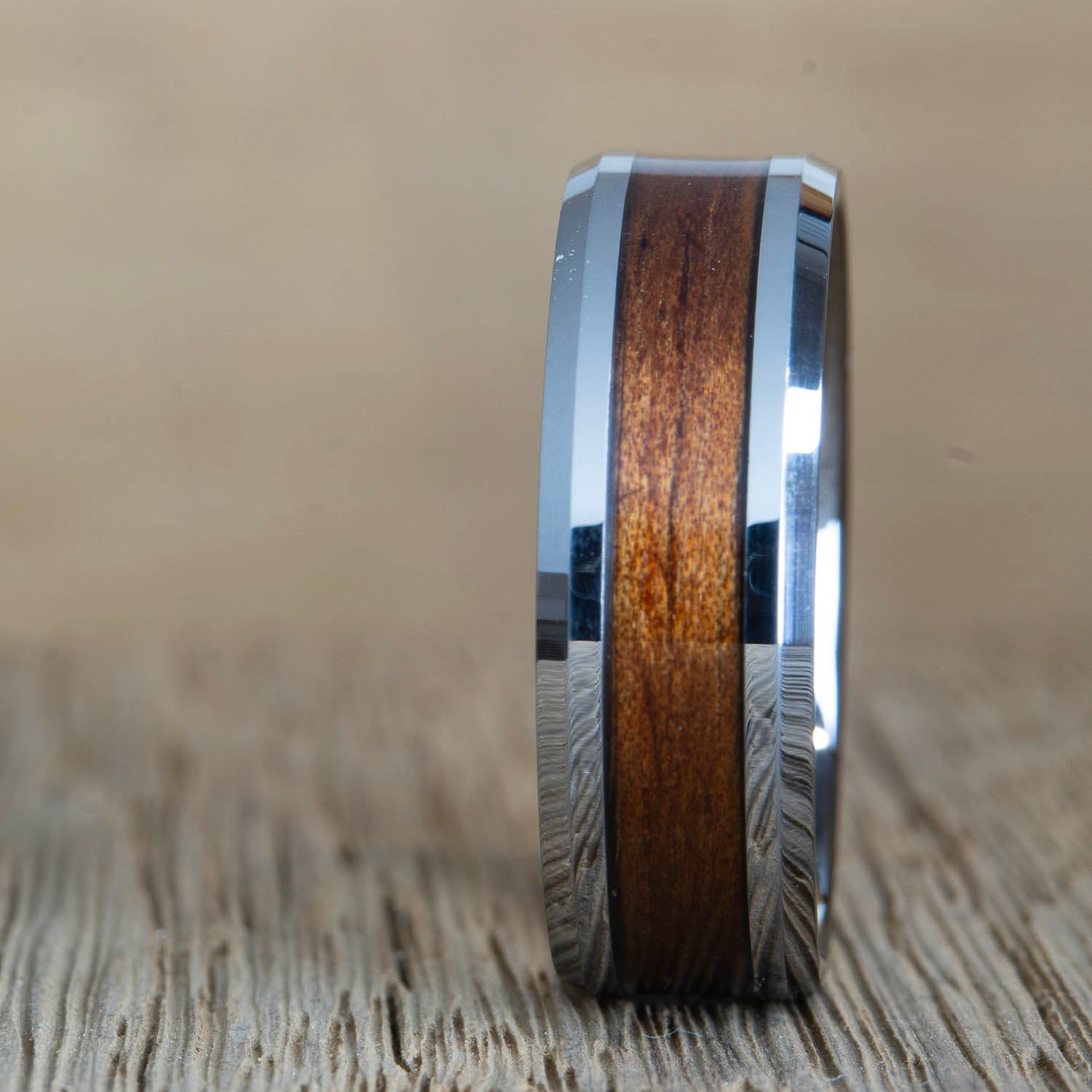 "The Islander" Koa wood ring with beveled edge Tungsten