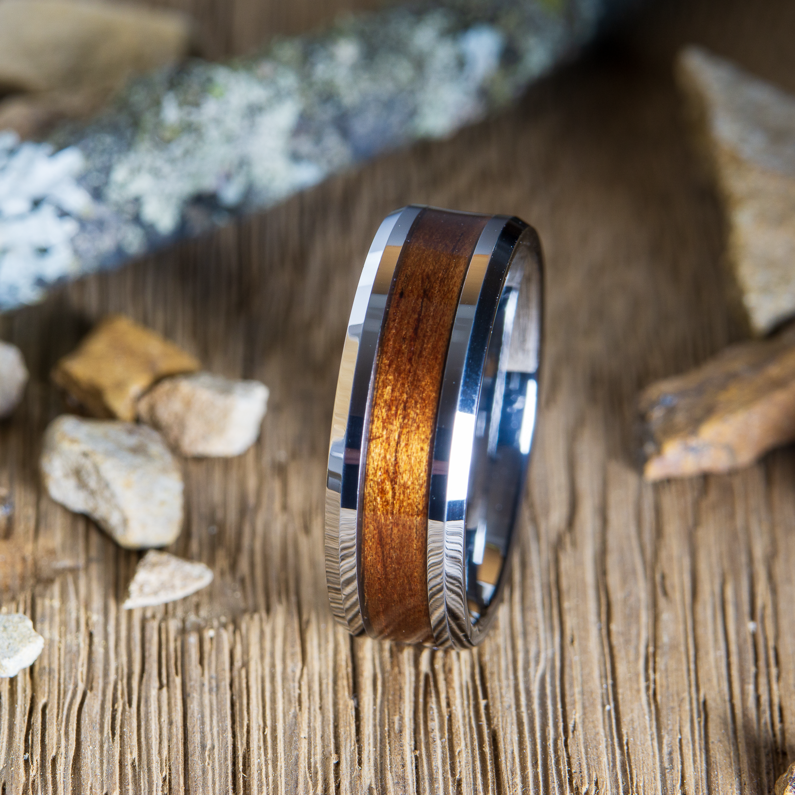 Tungsten ring with Koa wood inlay
