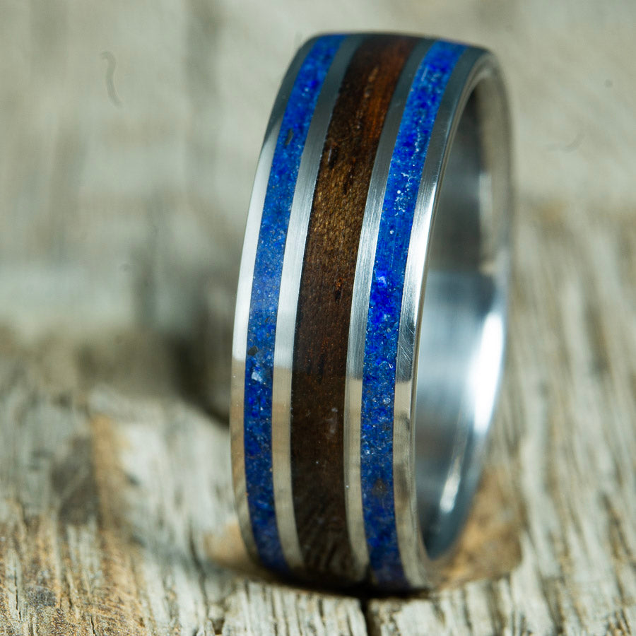 lapis stone inlay ring with ebony wood