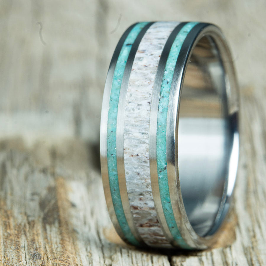 Antler and turquoise inlay ring