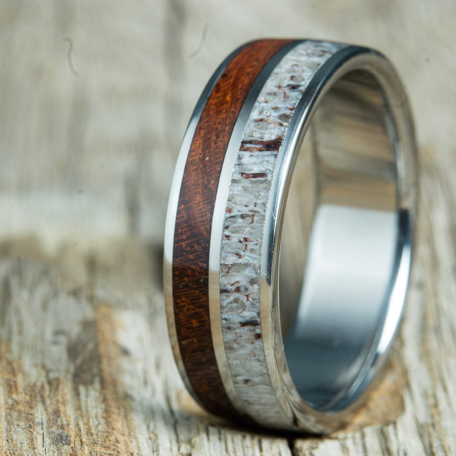 Men's ring- Antler and bubinga wood