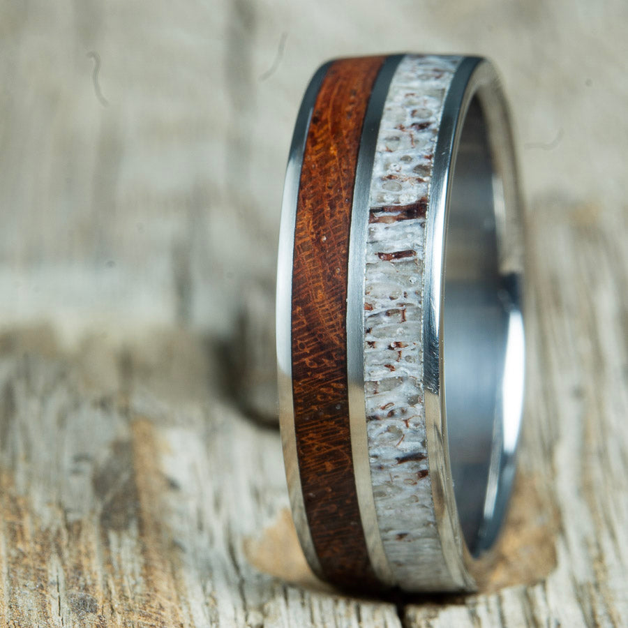 Men's ring- Antler and bubinga wood