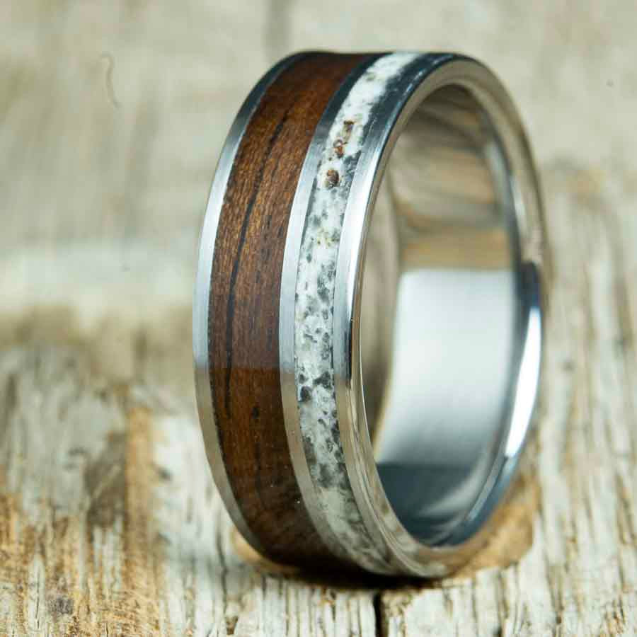 Mens ring with Antler and Ebony wood