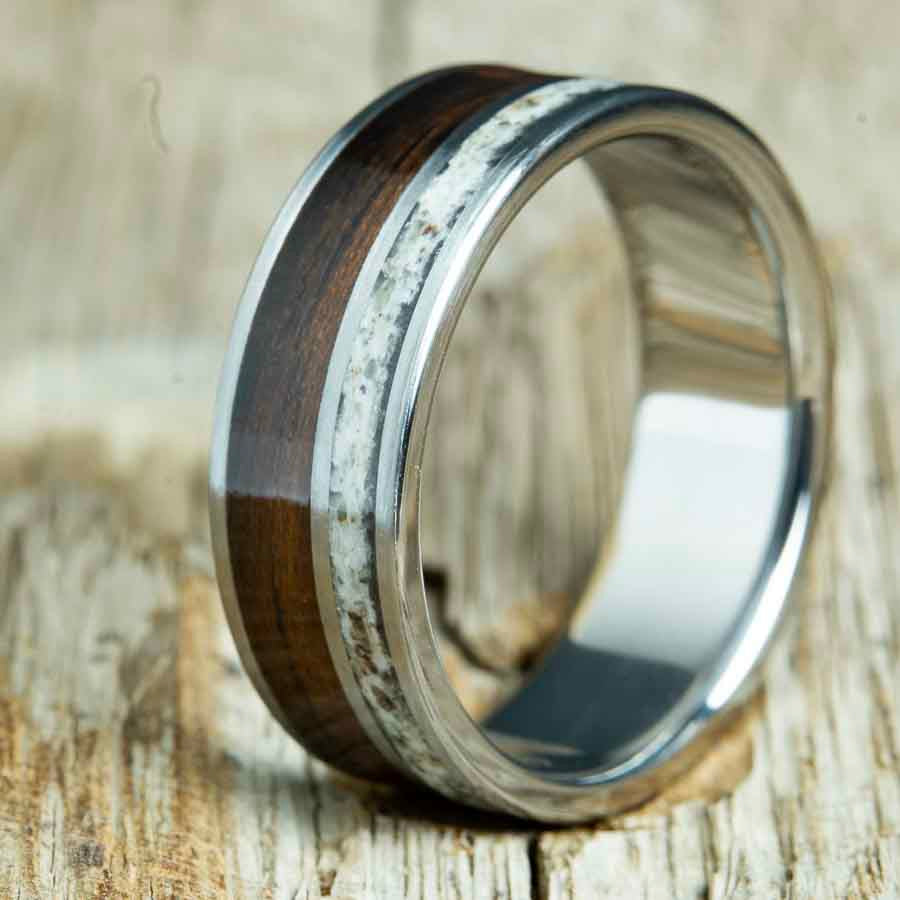 Mens ring with Antler and Ebony wood