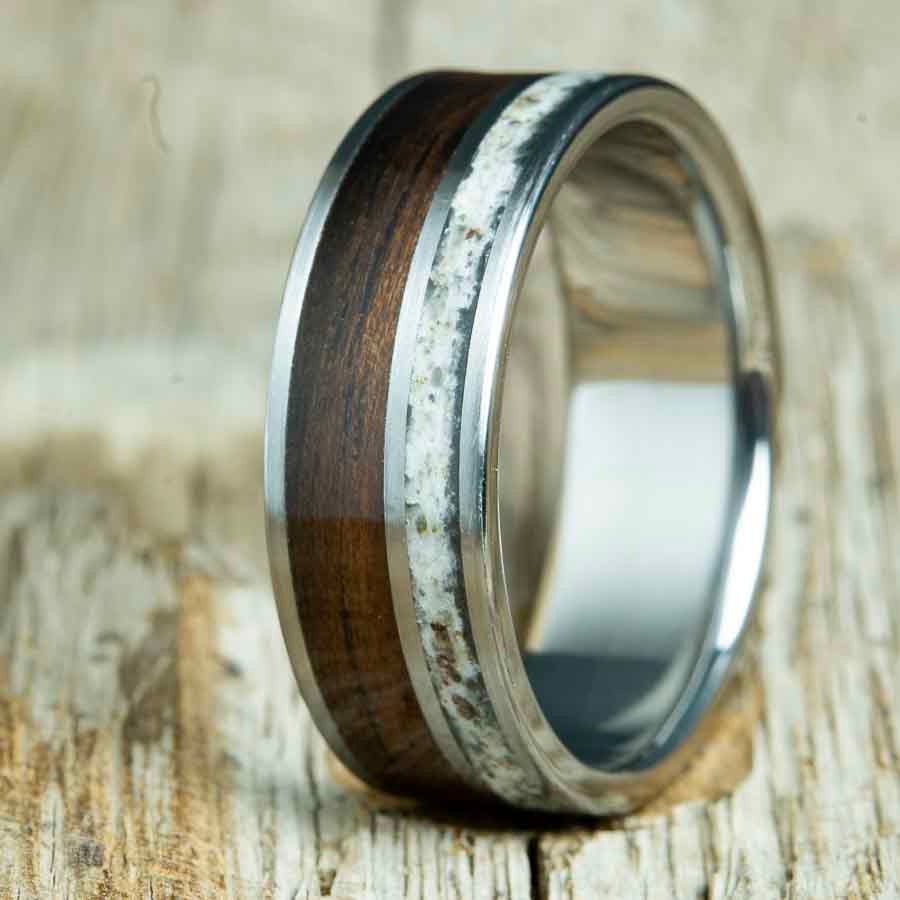 mens ring with Antler and Ebony