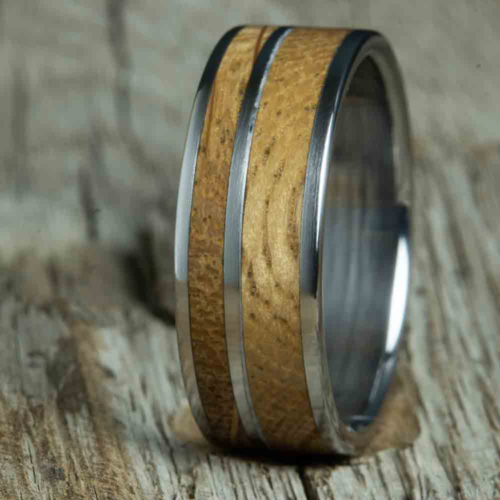 Bourbon barrel wood rings with titanium