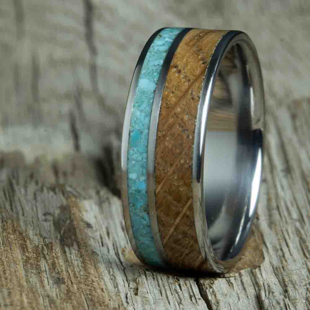 whiskey barrel wood and turquoise ring