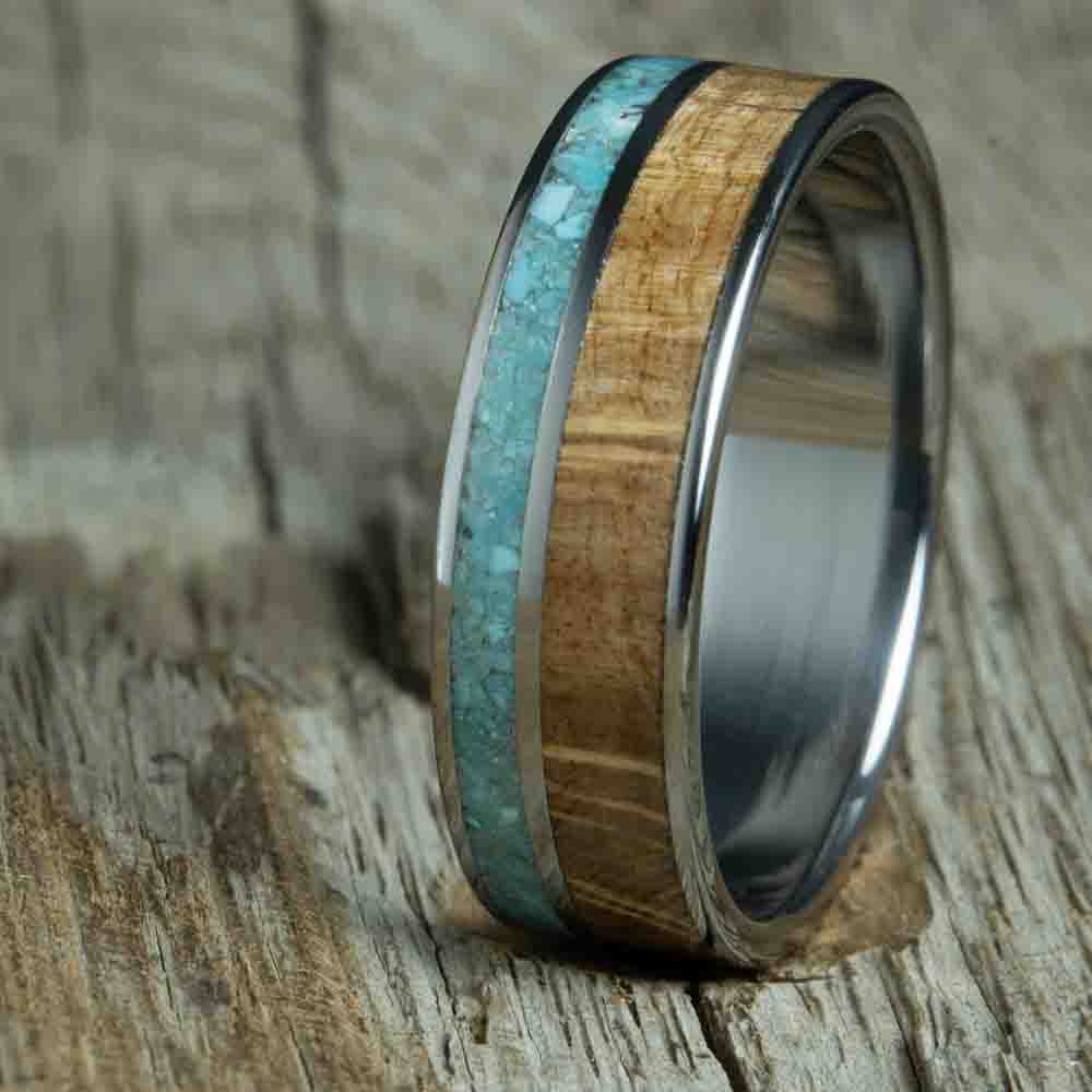 turquoise and oak burl ring