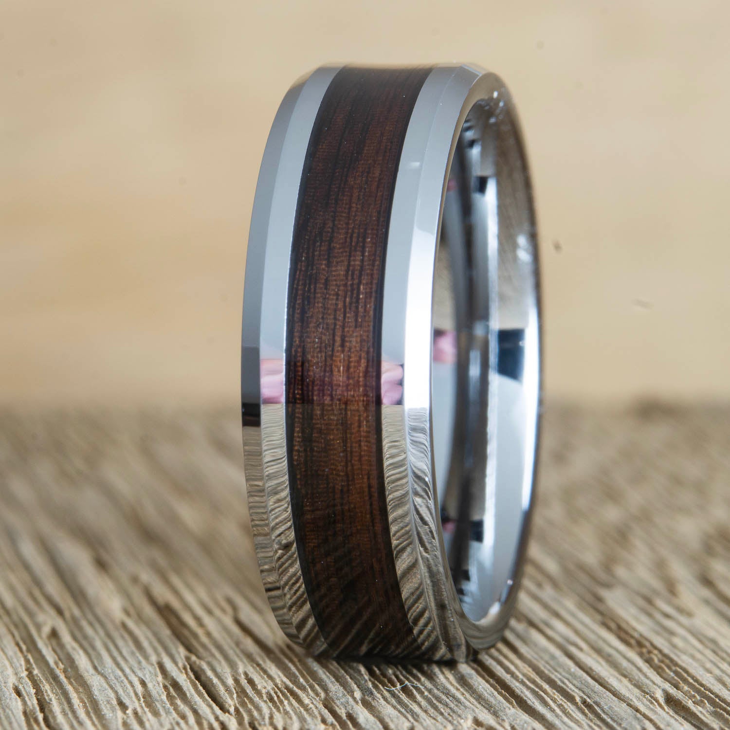 Tungsten wedding band with Rosewood inlay